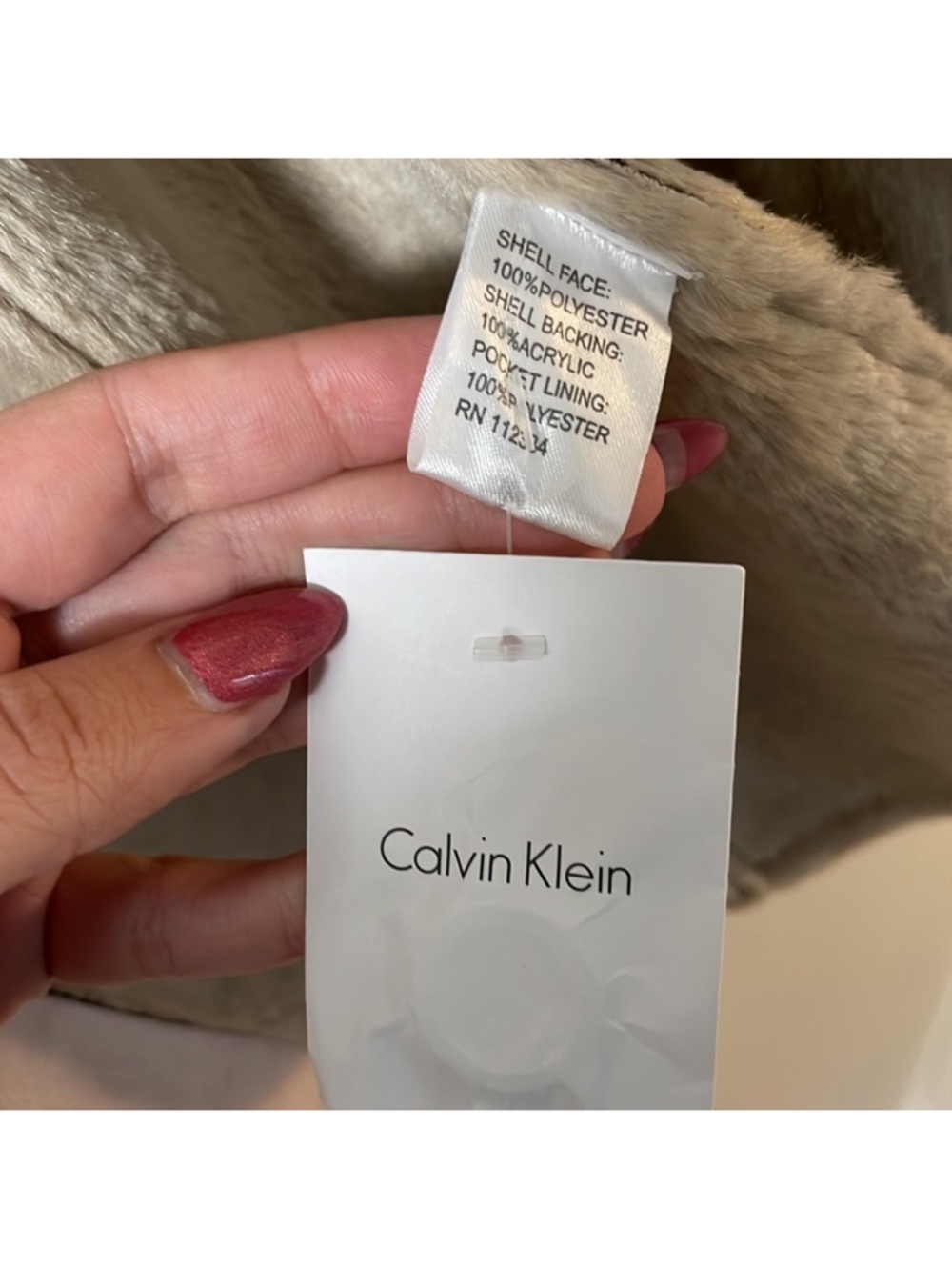 Calvin Klein Faux Suede Shearling Coat XL NWT Beige Plush Lined Jacket - Picture 3 of 5